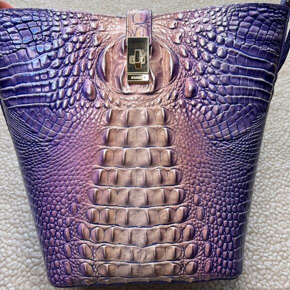 Brahmin Shira Bucket Bag Periwinkle Ombre Croc Embossed Leather - Picture 3 of 14